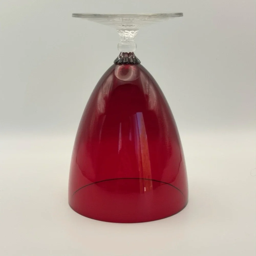 Vintage Cranberry‎ Red Glass Goblets Set 4 Clear Stem Water Wine Glasses 5.25
