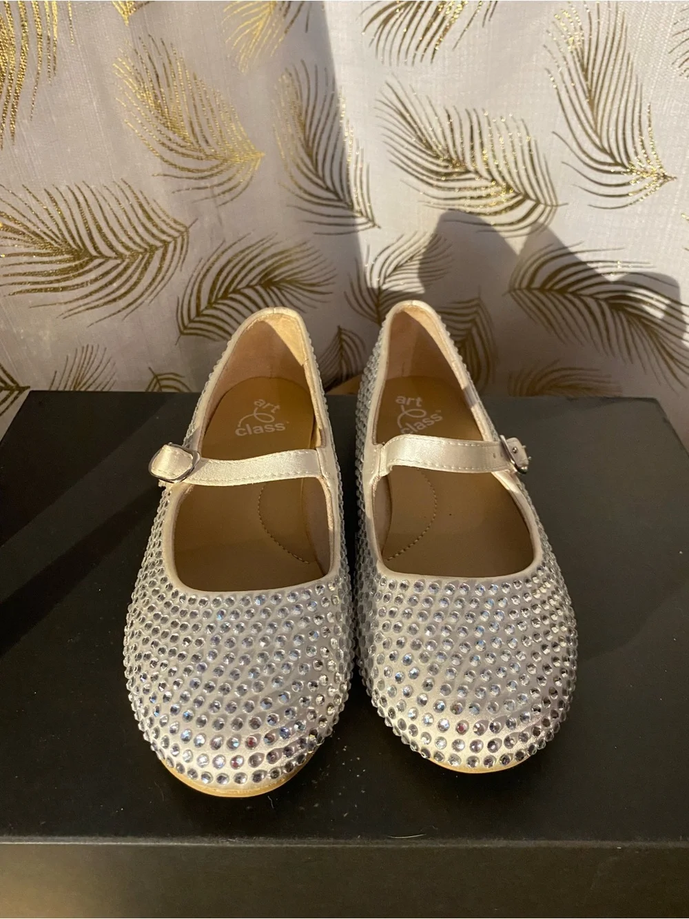 art class Girls' Ivory Rhinestone Mary Jane Flats