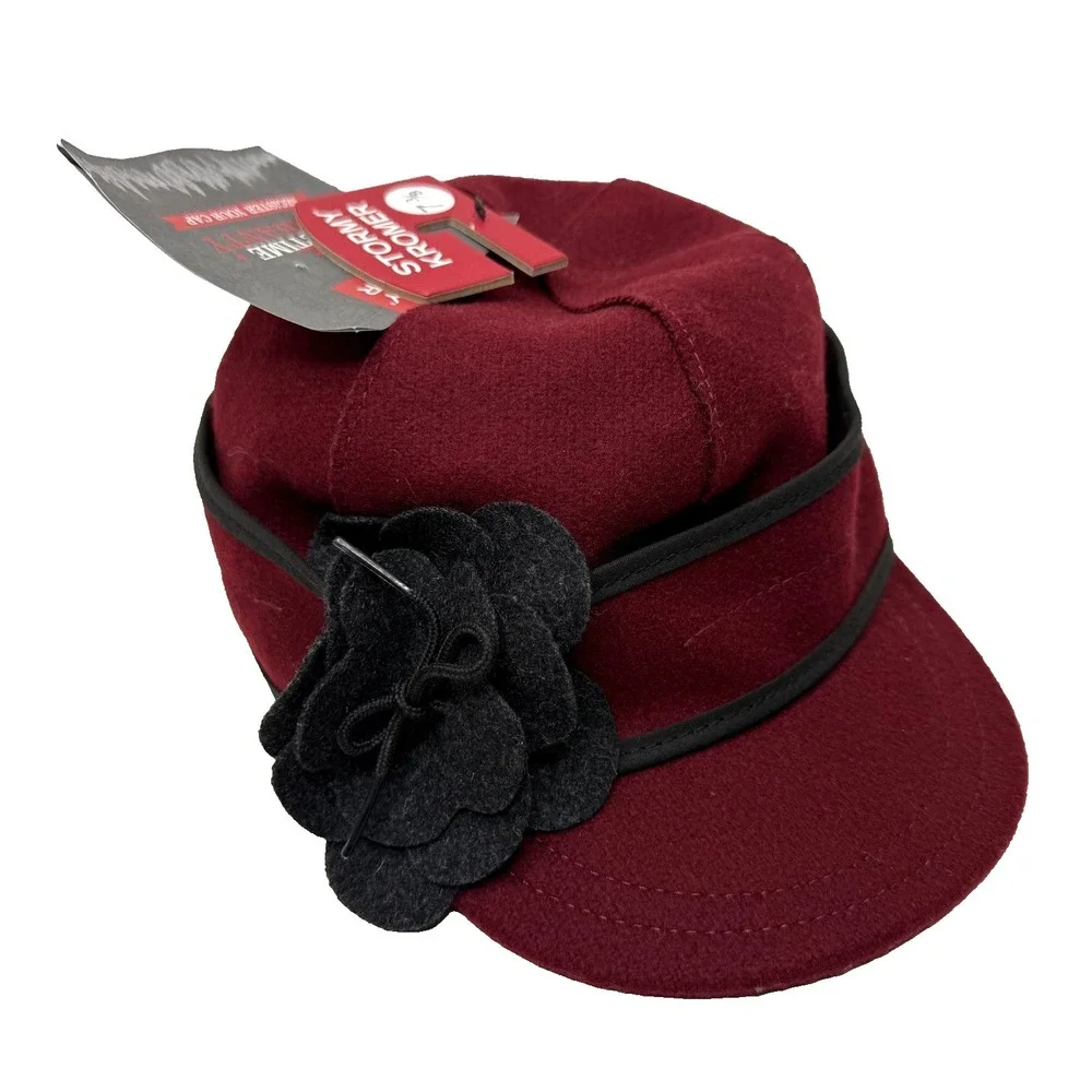 Stormy Kromer Burgundy Women's Red Wool Blend‎ Hat Flower on Side Size 7 3/8 NWT