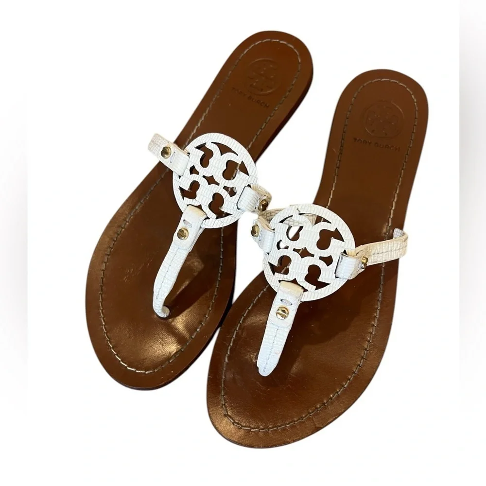 Tory Burch Mini Miller Gabriel Flat Thong in Ivory Womens Size 6