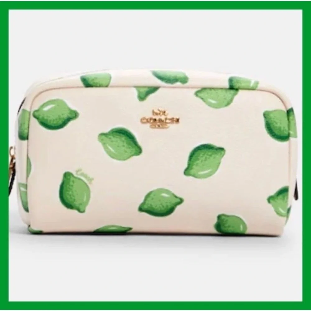 Coach Small Boxy Cosmetic Case With Lime Print NWT