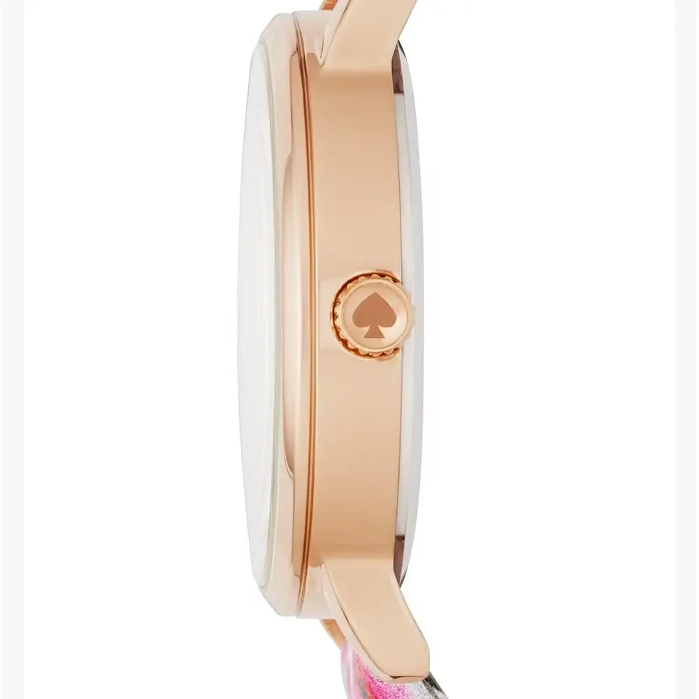 Kate Spade New York Metro Watch Floral Rose Band Pink and Gold Tones