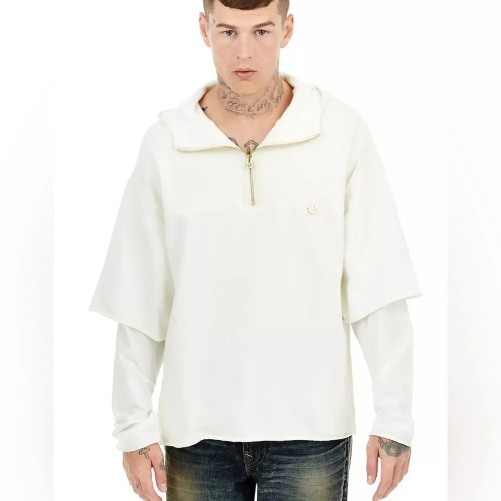 True Religion Brand Jeans DOUBLE LAYER PULLOVER Hoodie 100187- Size Large