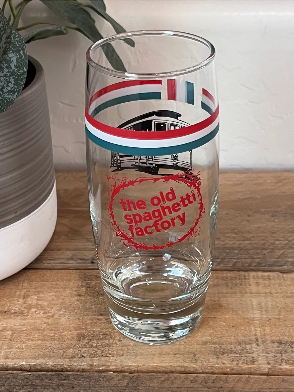 Vintage The Old Spaghetti Factory Souvenir Glass Trolley Cable Car