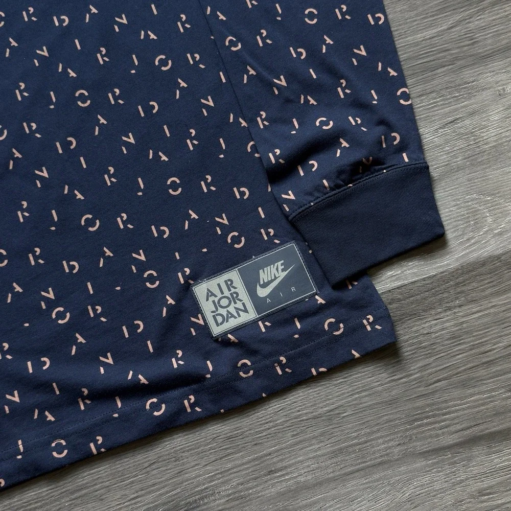 New Nike Air Jordan Jumpman AOP Long Sleeve T-shirt Mens L Navy All Over Print
