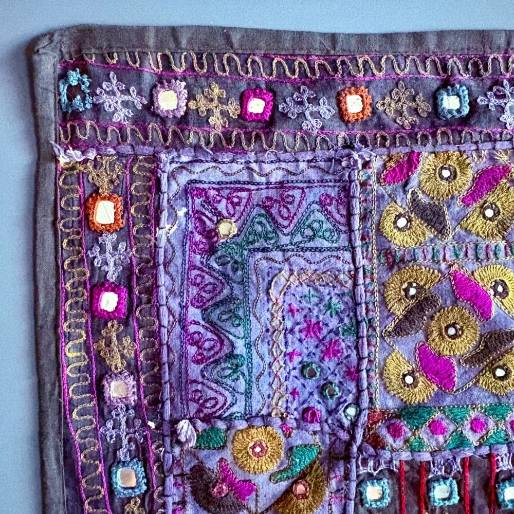 Vintage 1920s Gujarati Kutch Mirror Embroidered Textile | 59x38 | India | RARE
