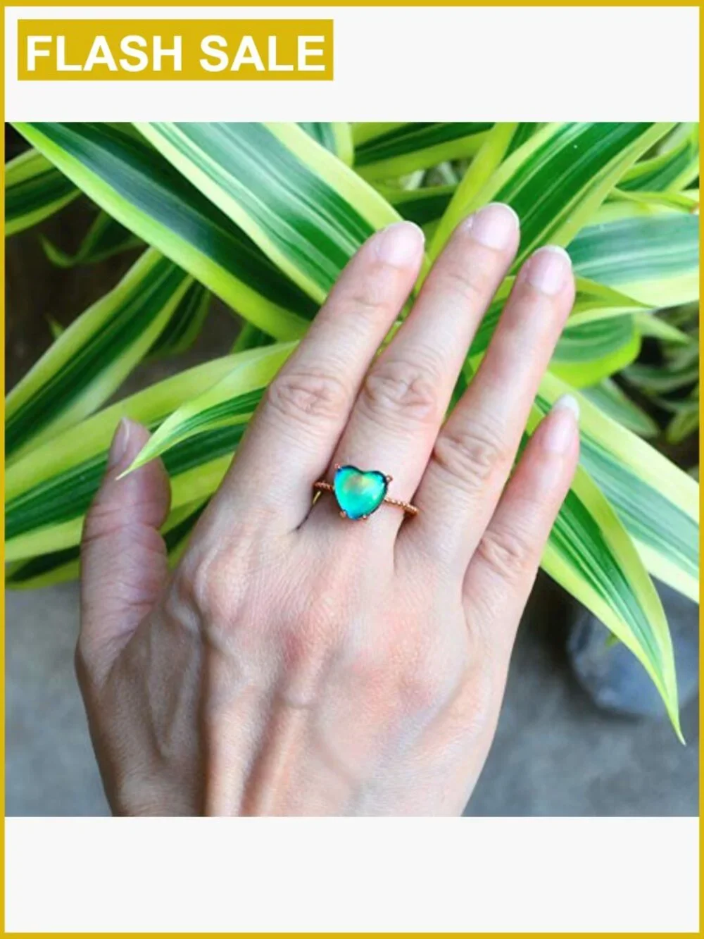 Minimalist Adjustable Mood Ring with Crystal Color Change Stone - 10mm Heart