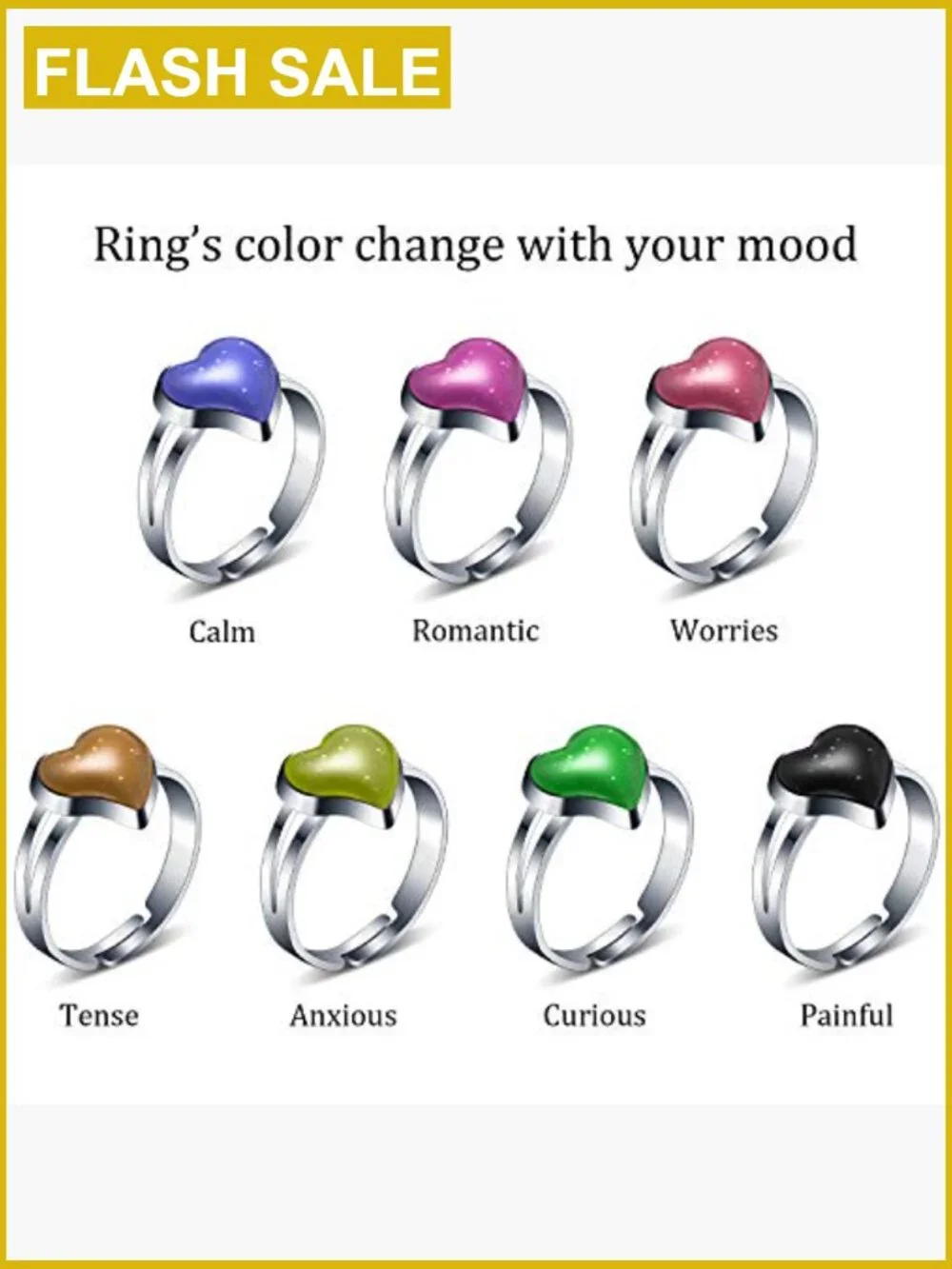 16 Pack Adjustable Mood Rings Heart Shape Color Changing Ring Set for Kids