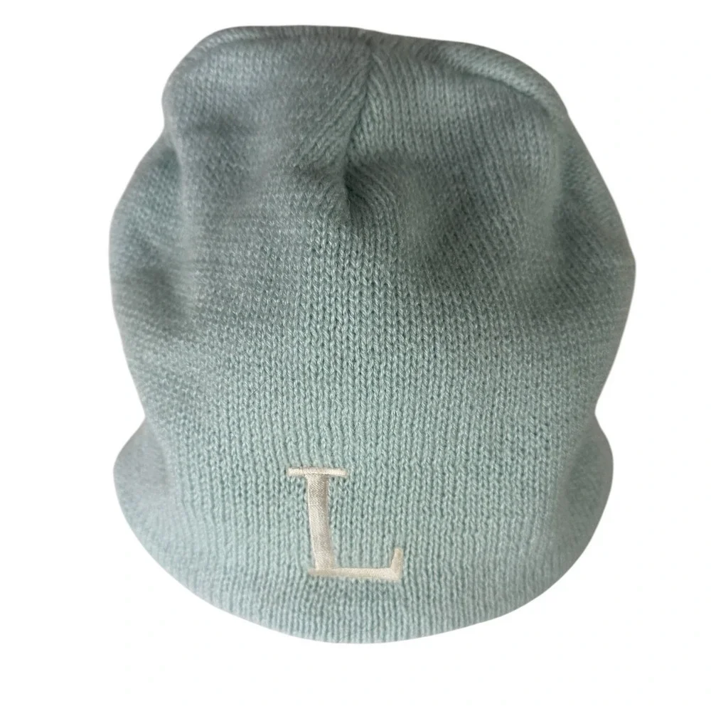 Light Blue‎ Knit Beanie Hat Embroidered Letter L Initial Winter Cap RN 81088