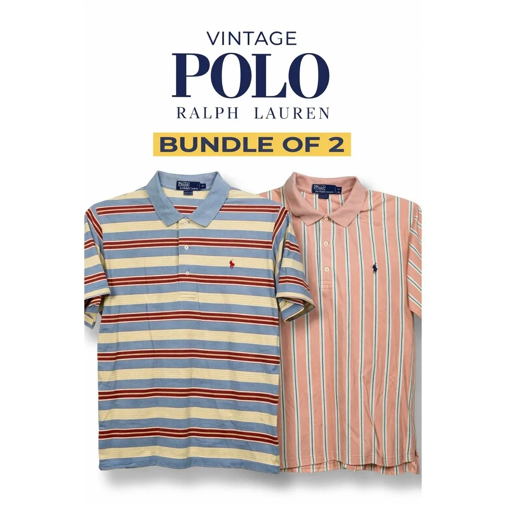 Polo Ralph Lauren Polo Shirts Mens XL Multicolor Striped‎ Vintage 90s Bundle 2pk