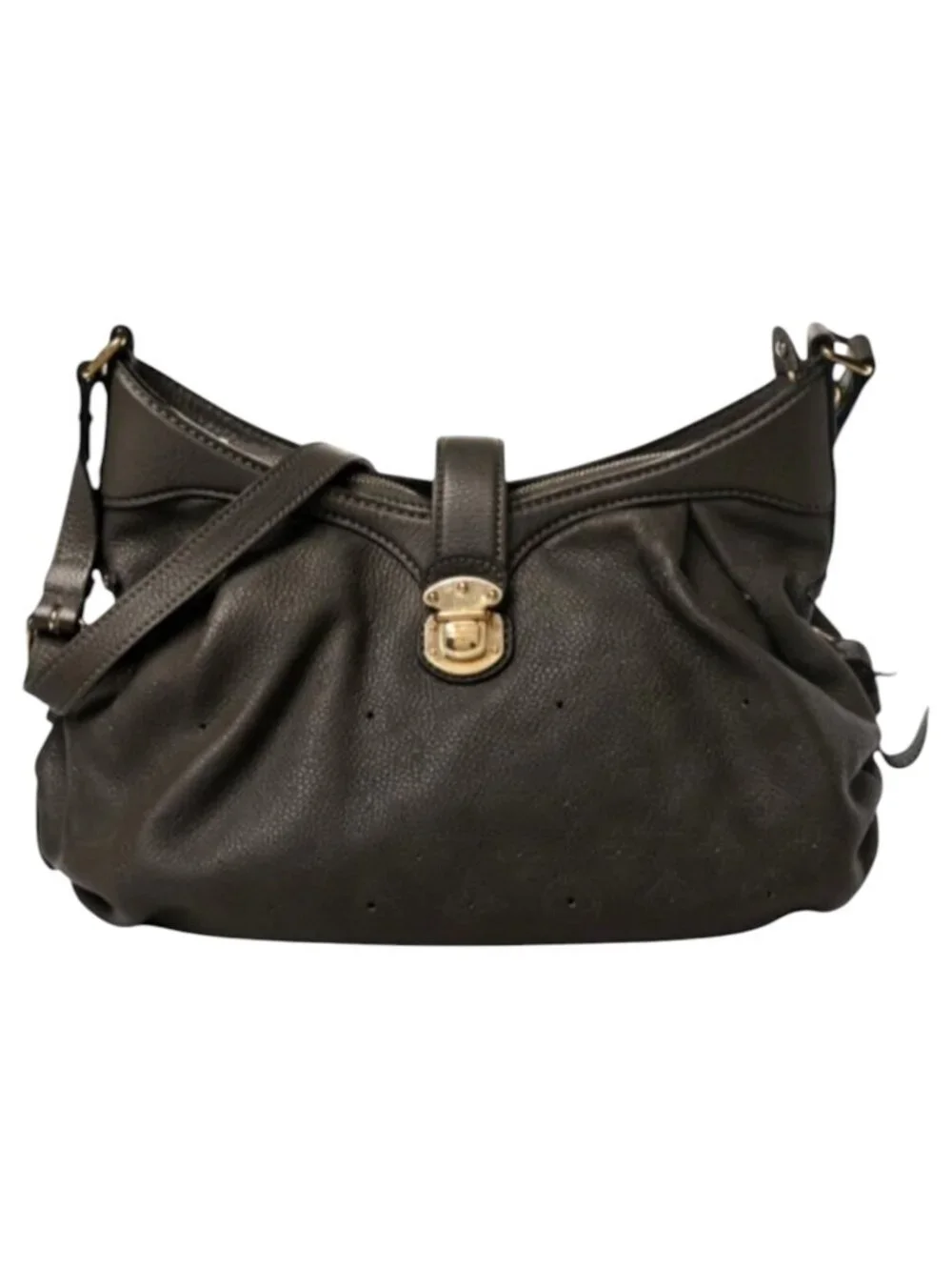 Louis Vuitton Purse Noir Black Leather‎ Monogram Mahina Shoulder Bag Luxury Hobo
