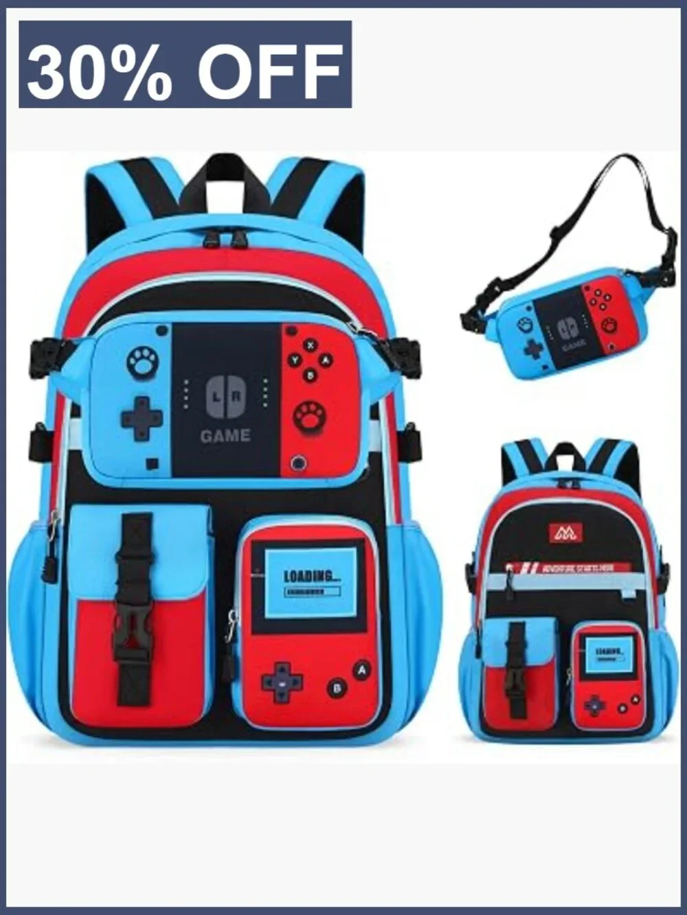 2-in-1 School Backpack for Boys with Detachable Waist Bag, 18