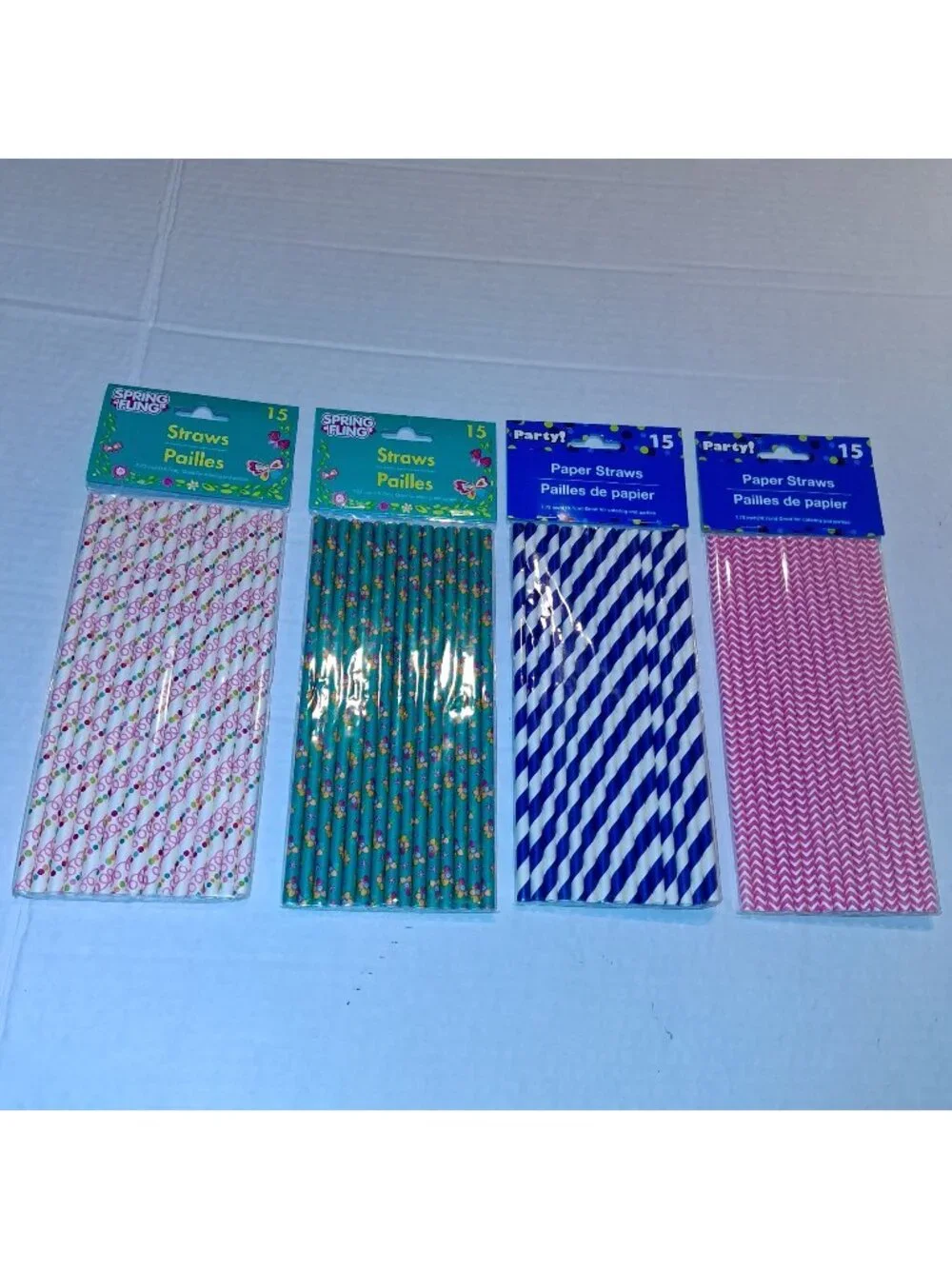 60-Assorted Paper Straws in Spring & Party Designs Eco-Friendly Disposable Drink