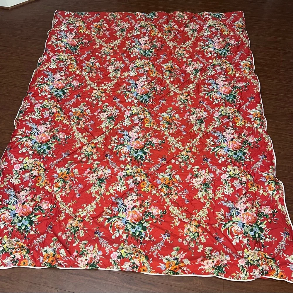 Lauren Ralph Lauren Twin‎ Comforter Red Floral Vintage Cotton Quilted DD