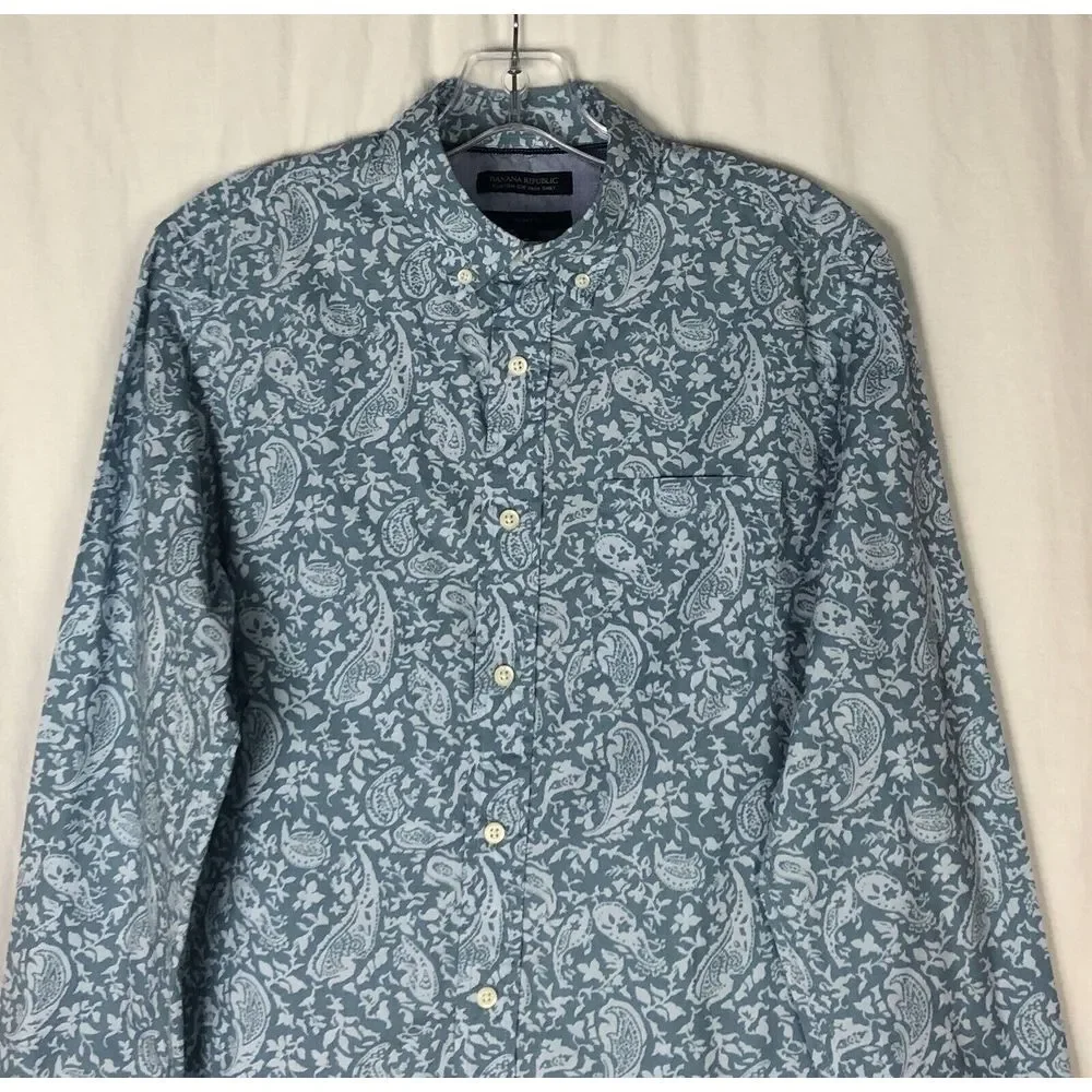 Banana Republic Custom 078 Wash Slim Men Size‎ S Paisley Blue Long Sleeve Shirt