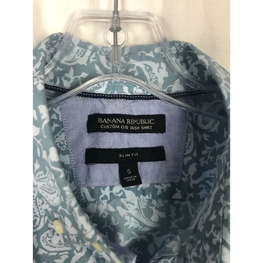 Banana Republic Custom 078 Wash Slim Men Size‎ S Paisley Blue Long Sleeve Shirt