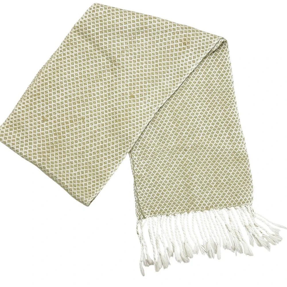 Alpaca Wool Scarf Beige Ivory Diamond Geometric Pattern Soft Fringe Made in Peru