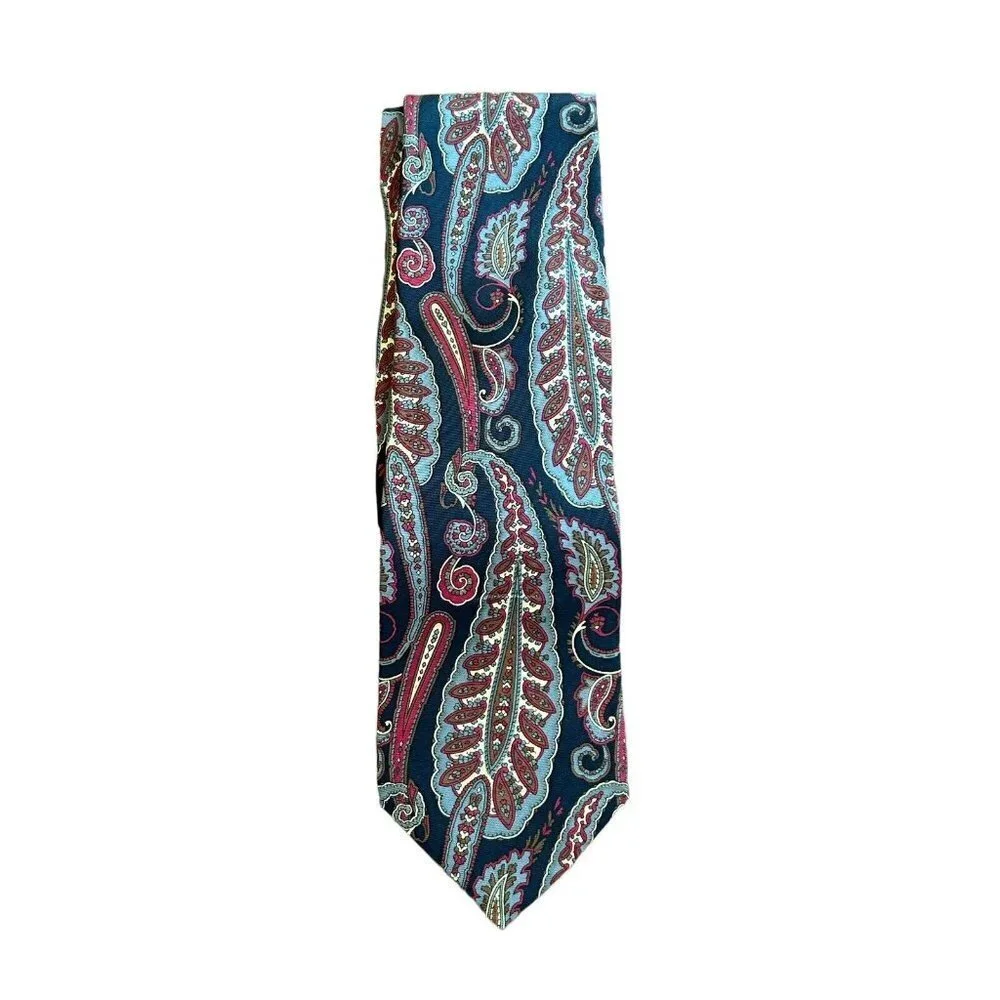 Christian Dior Designer Mens SILK‎ Black & Red Paisley Tie Italy