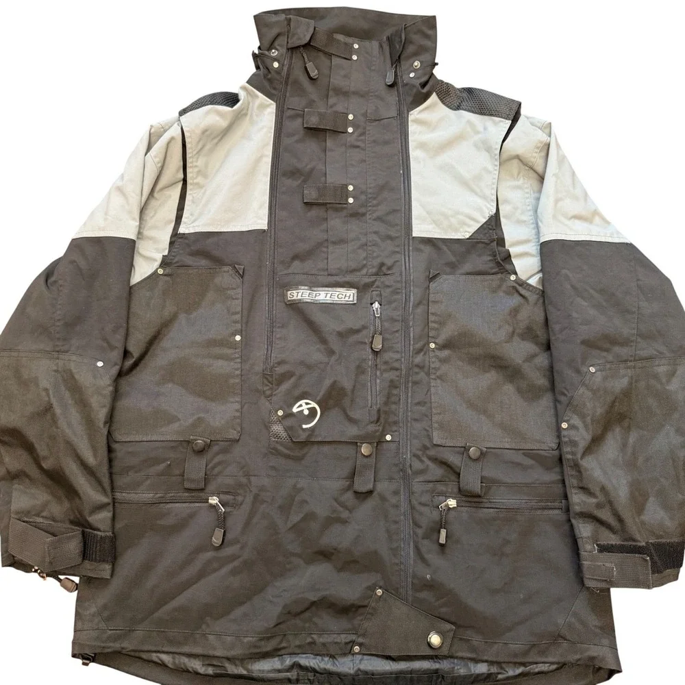 The North Face Steep Tech Scot Schmidt Jacket Mens L Black Gray‎ Ski Snowboard