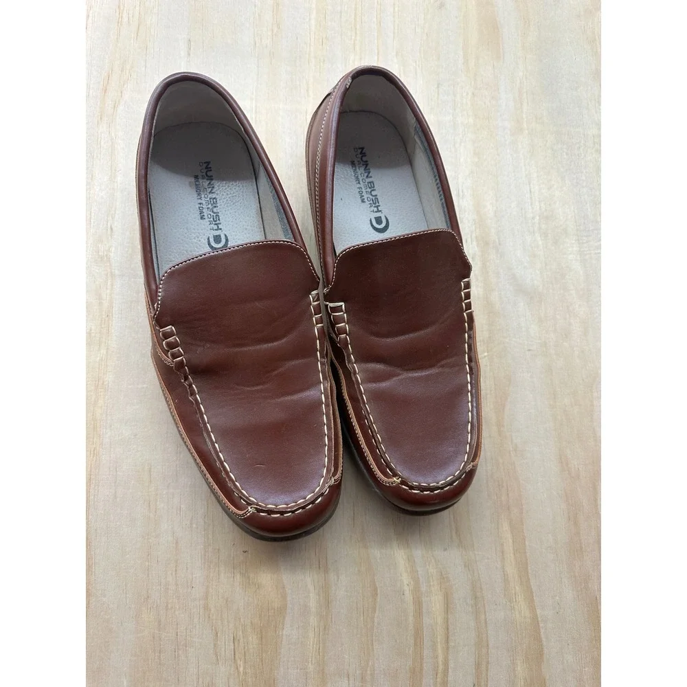 Nunn Bush Mens Brown Leather Dual Comfort Memory Foam Slip‎ On Loafers Shoes 11M