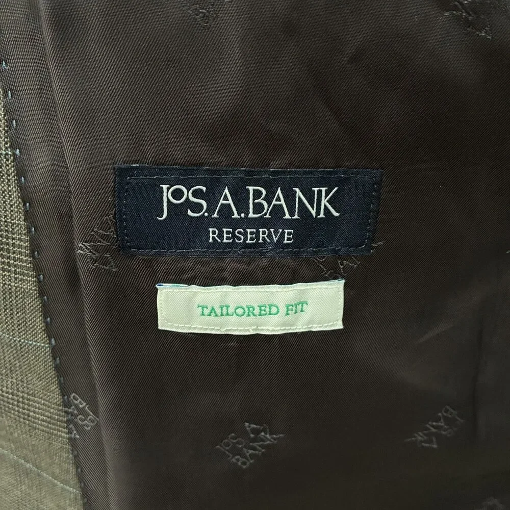 Jos. A. Bank Reserve 48R - W43 x L30 Brown Glen Check  Wool 2-Piece Suit