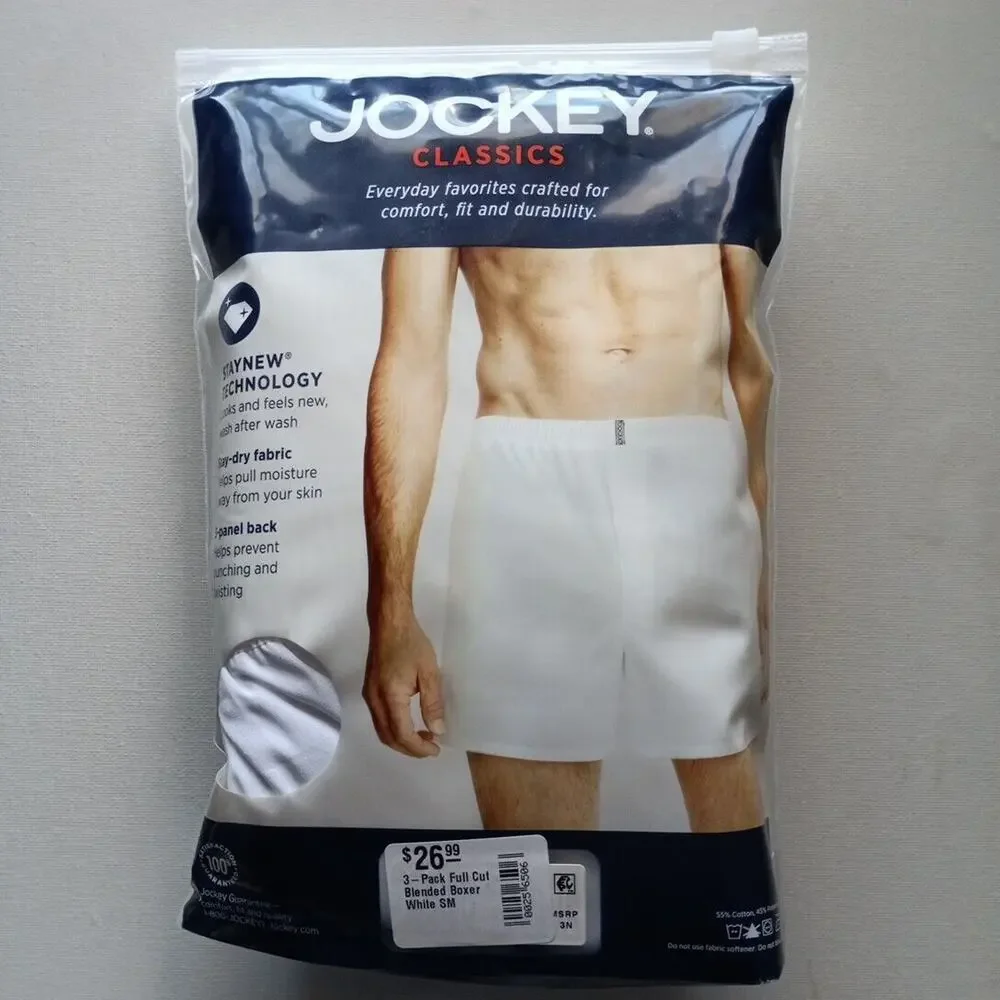 Jockey Classics Fit Full Cut Boxers‎ 3 Pack Men S 28-30 White