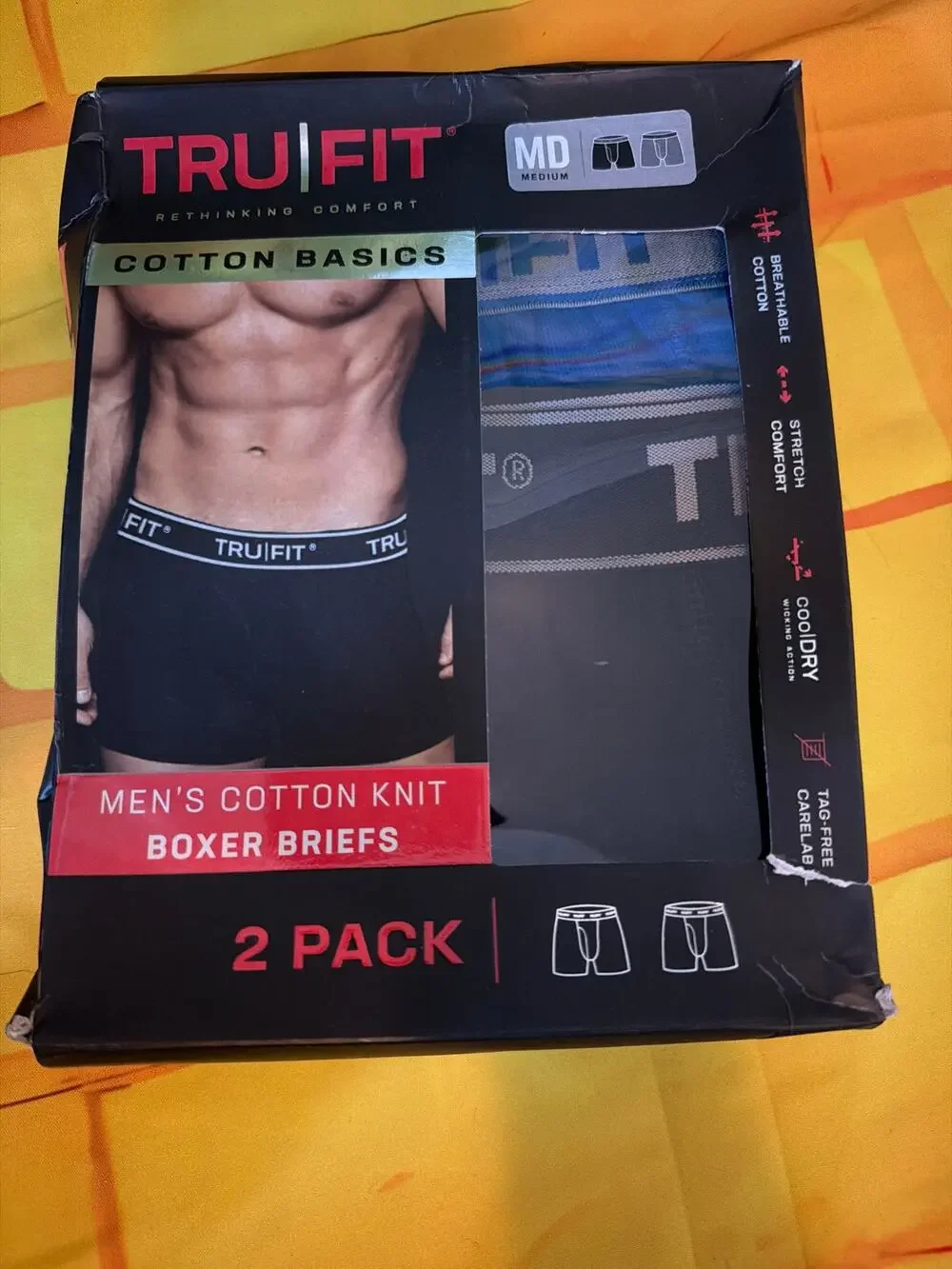 TRUFIT Men's Cotton Knit Boxer Briefs 2 Pack Medium 32-34 Assorted Colors NIB