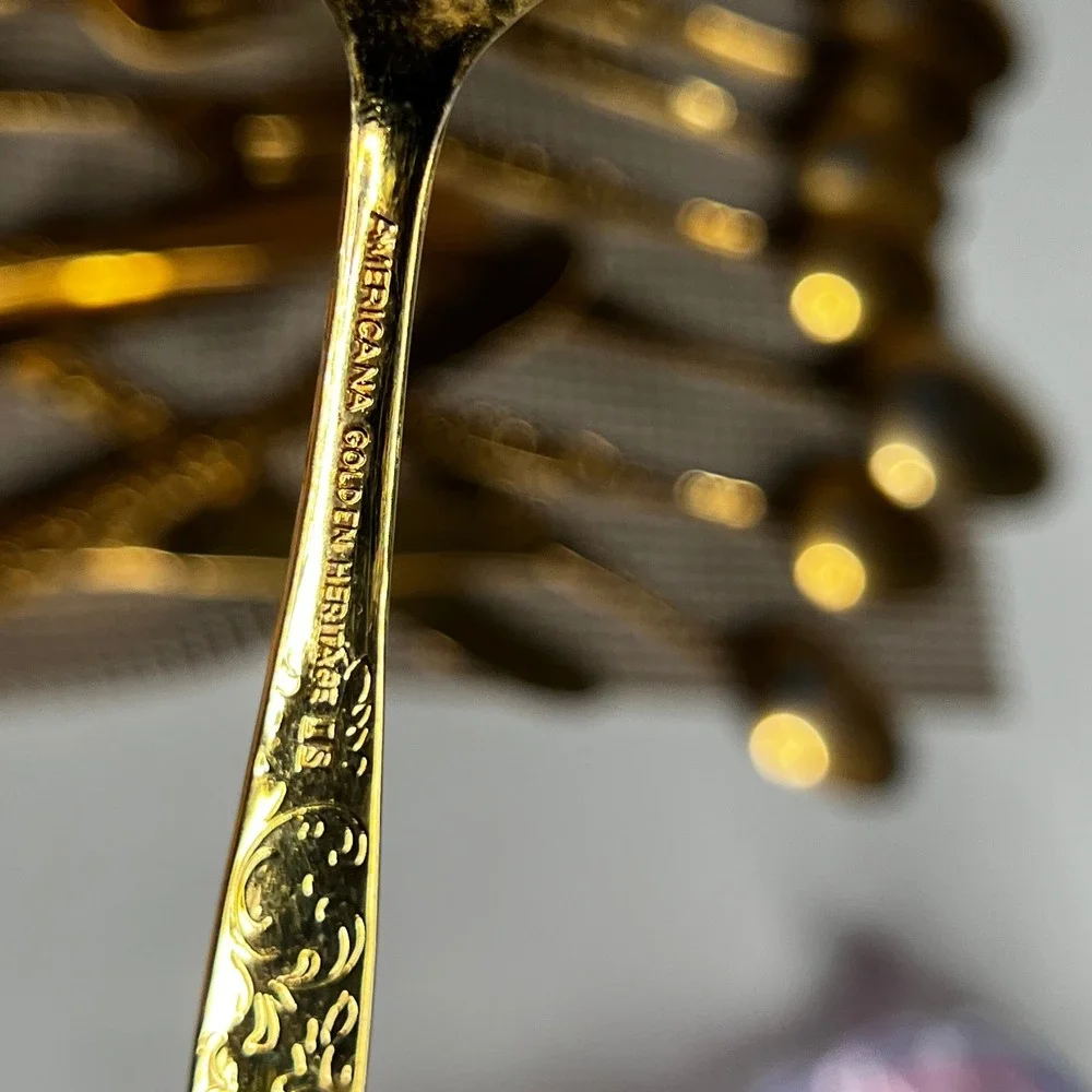 Americana Golden Heritage Gold Tone Flatware Set 20 Piece Ornate Floral Scroll