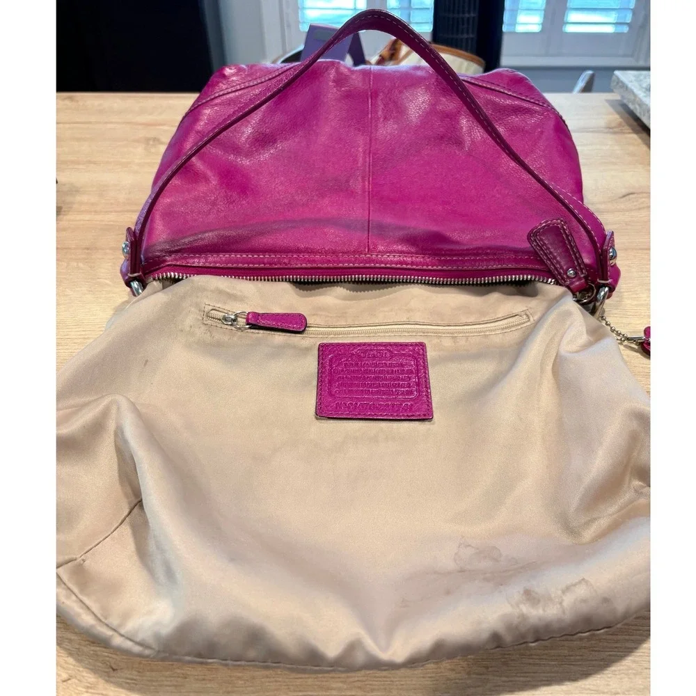 Coach Magenta Pink Leather Hobo Shoulder Bag Silver Hardware 27741