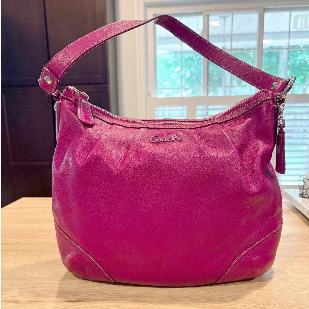 Coach Magenta Pink Leather Hobo Shoulder Bag Silver Hardware 27741