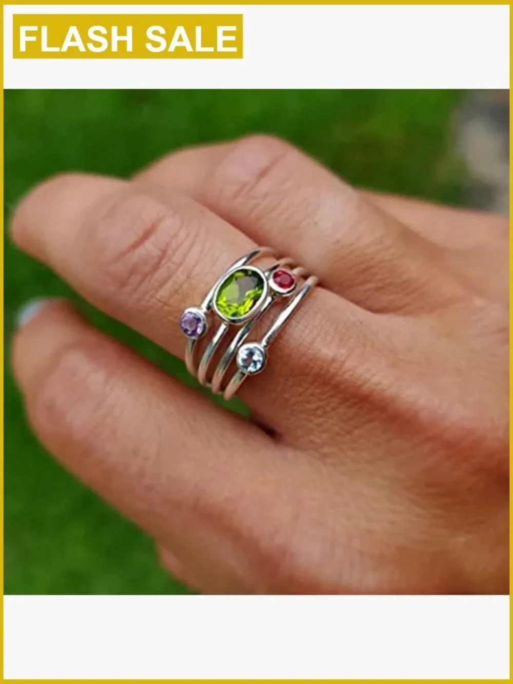 925 Sterling Silver Mother Daughter Birthstone Ring Set Stackable Family Jewelry