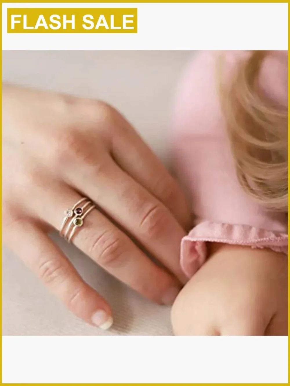 925 Sterling Silver Mother Daughter Birthstone Ring Set Stackable Family Jewelry