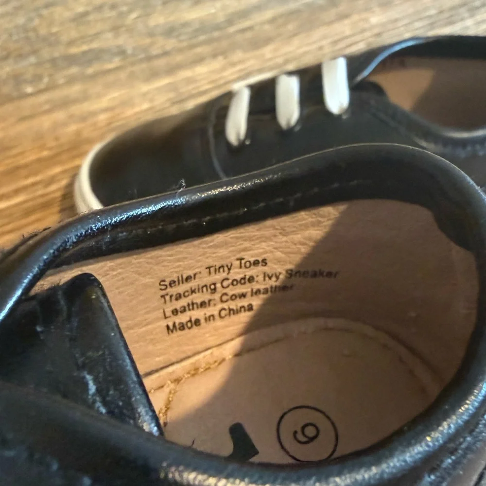 Tiny toes toddler leather black sneakers