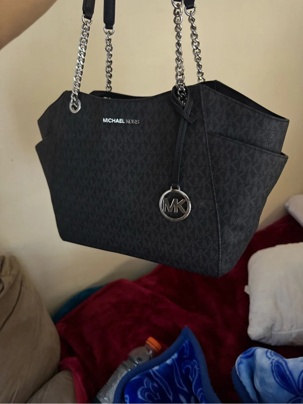 Michael Kors Black MK Signature Chain Strap Tote