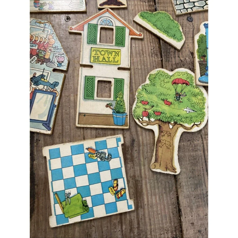 Vtg Playskool Richard Scarry Puzzletown Lot Farm Doctor Office Replacement Parts