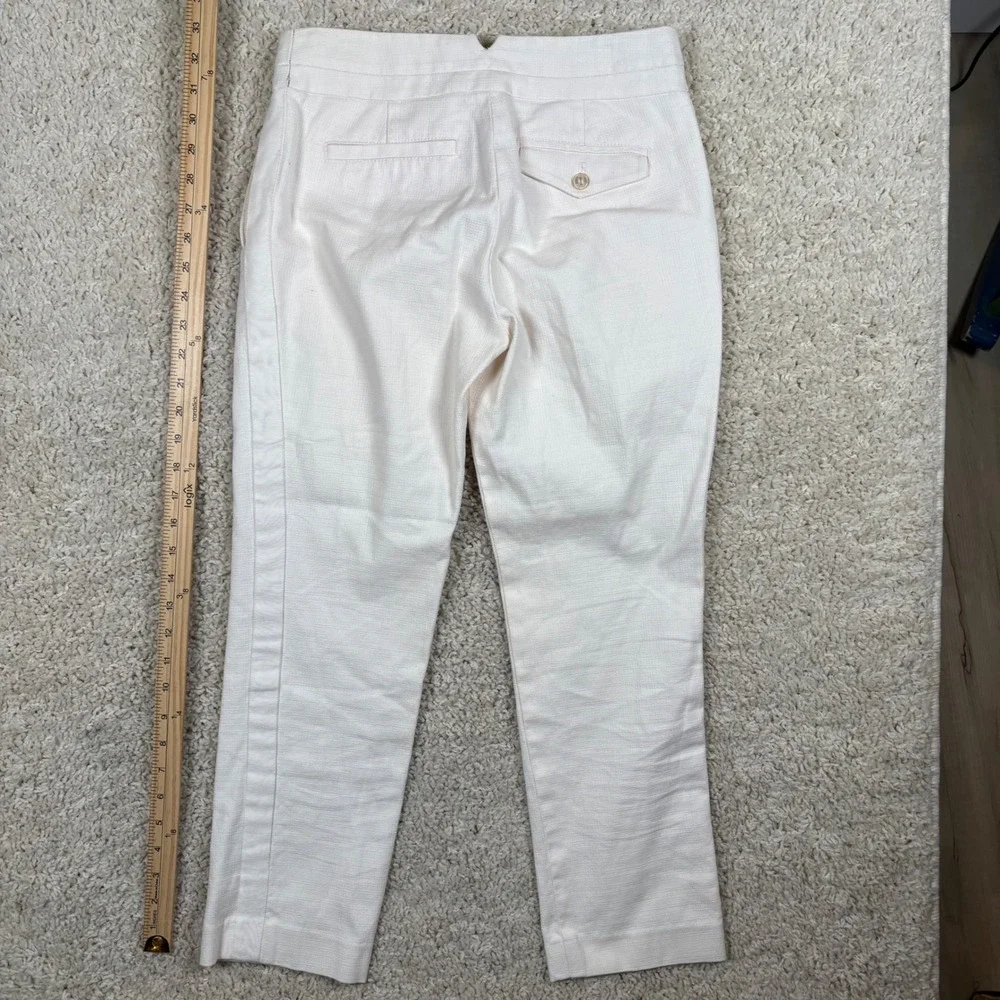 Tory Burch Womens White‎ Textured Cotton Grosgrain Trim Ankle Pants Size 0