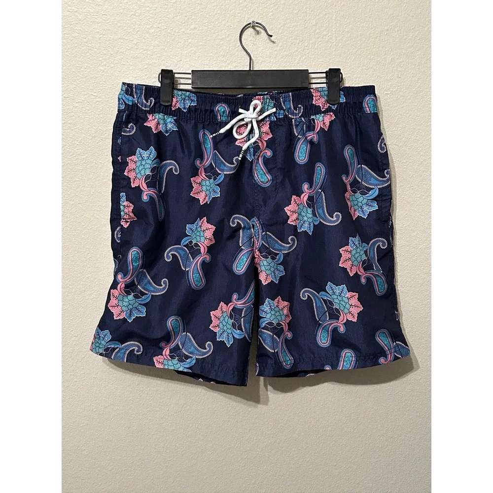 Original Use Mens Floral Paisley Swim Trunks‎ Navy Blue Pink Teal Size Medium