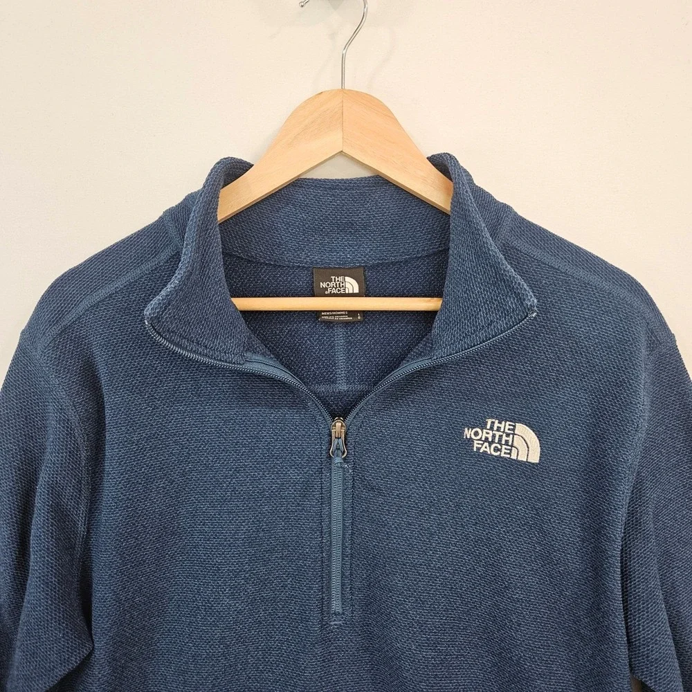 The North Face Mens 1/4 Zip L Blue Textured Knit Sweater Lightweight‎ Outdoor