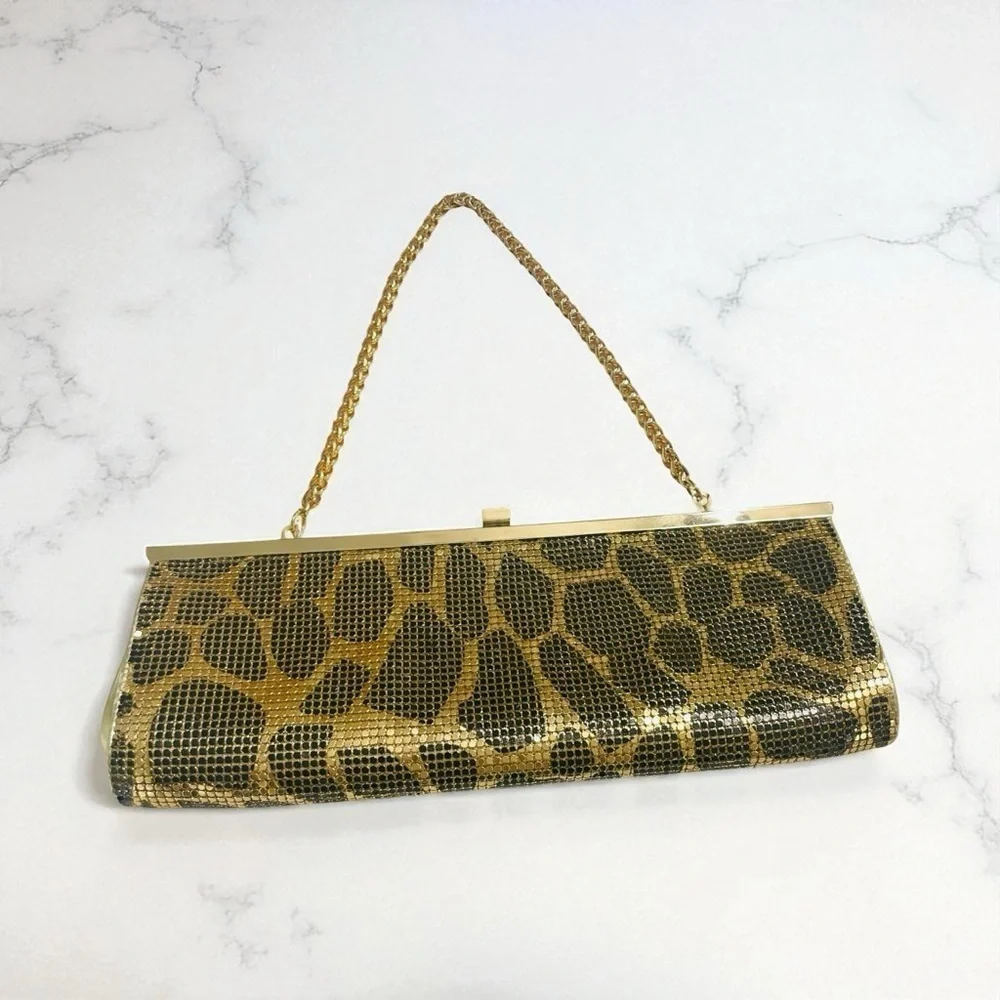 Steve Madden Metallic Gold Animal Print Evening Clutch Purse with Chain Strap