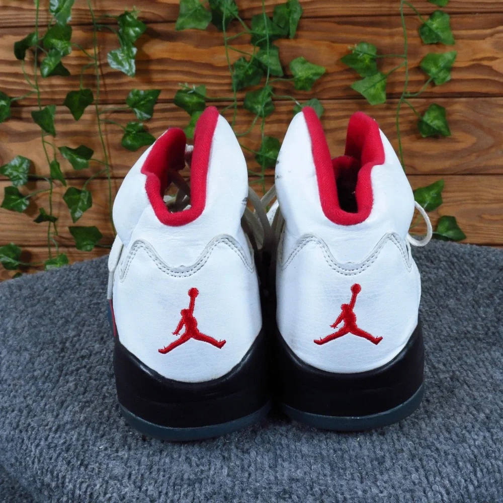 Nike Air Jordan 5 Retro Fire Red‎ Men Basketball Shoes Size 9.5 White Leather
