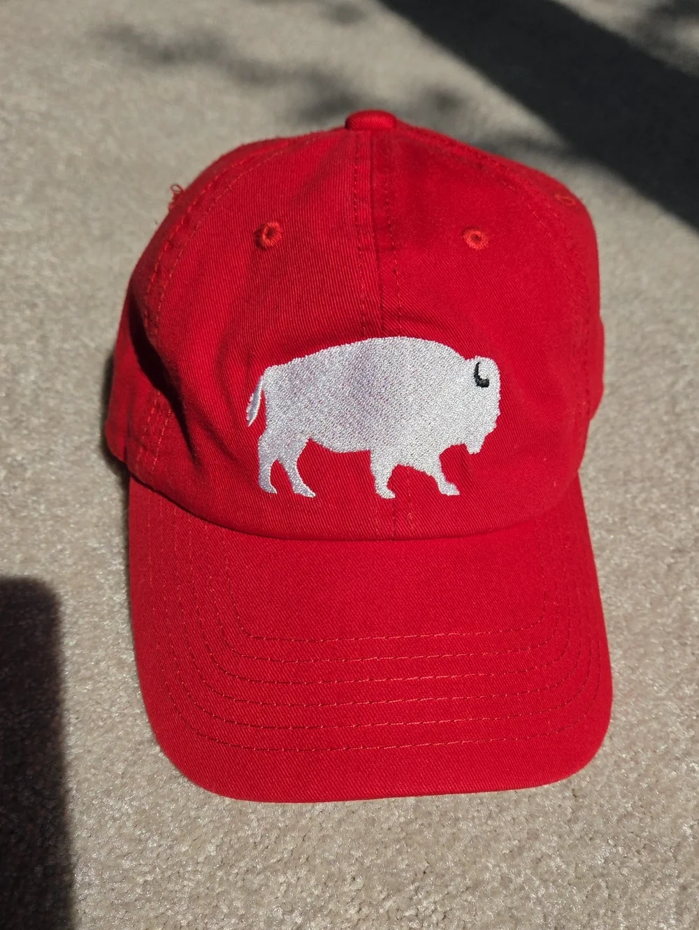 Red Baseball Cap with White Buffalo Embroidery
