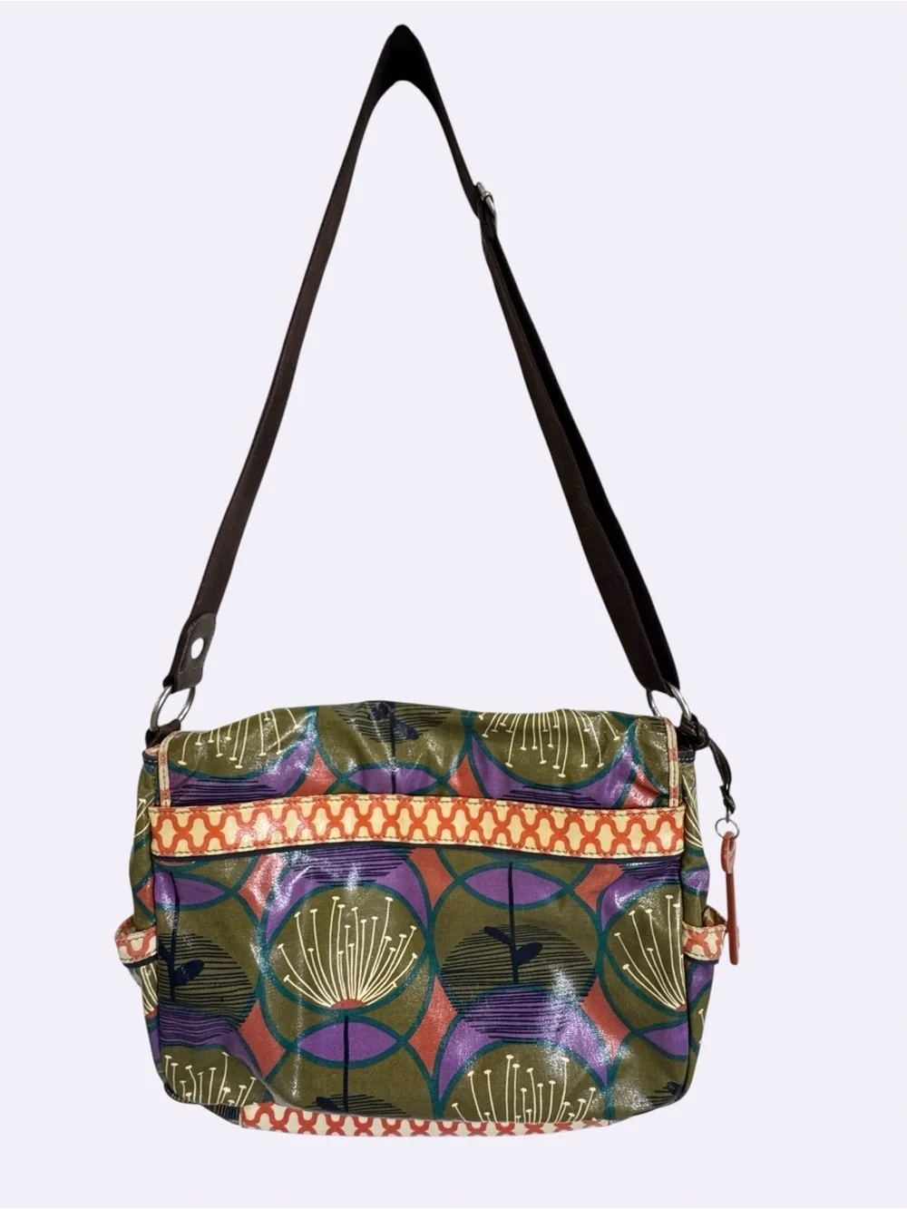 Fossil Floral Coated Canvas Messenger Bag Boho Retro Print Shoulder Purse