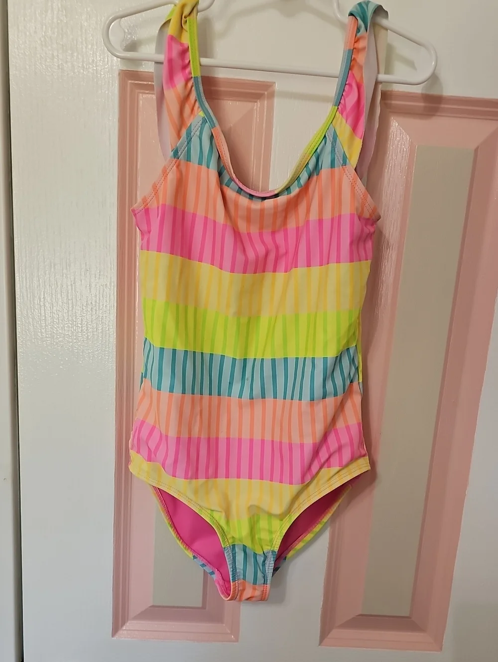 Girls Size 10 Colorful Neon Stripe One-Piece Swimsuit