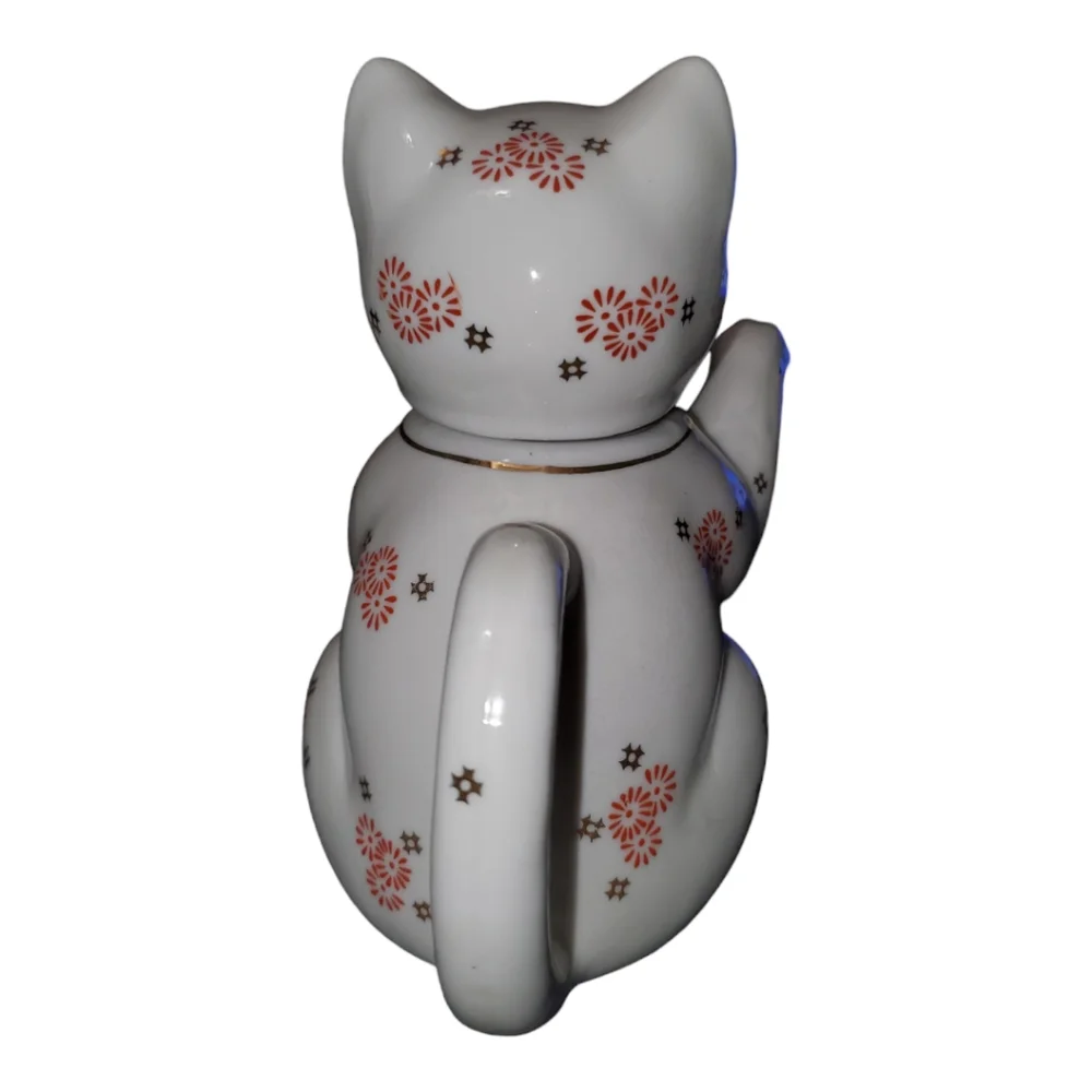 Vintage White Ceramic Kitty Cat Single Serve Tea Pot or Creamer Red Flow…