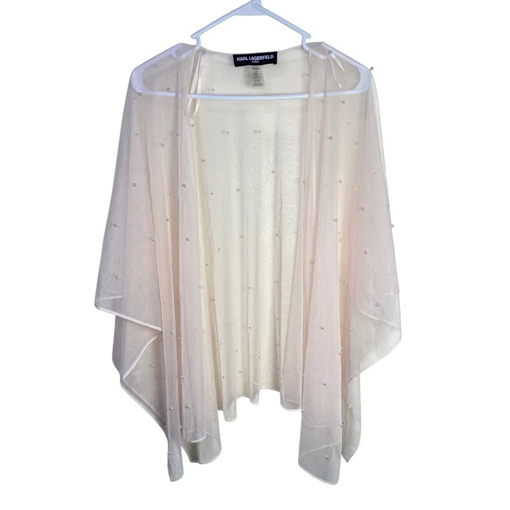 Karl Lagerfeld Paris Sheer Mesh Pearl Embellished Shrug Kimono Balletcore OS