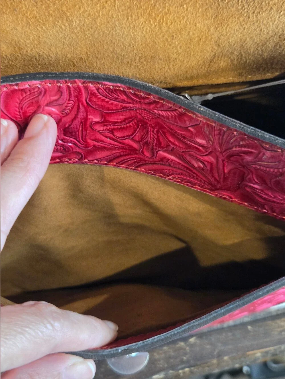 Patricia Nash Chauny Satchel in Magenta Tooled Leather