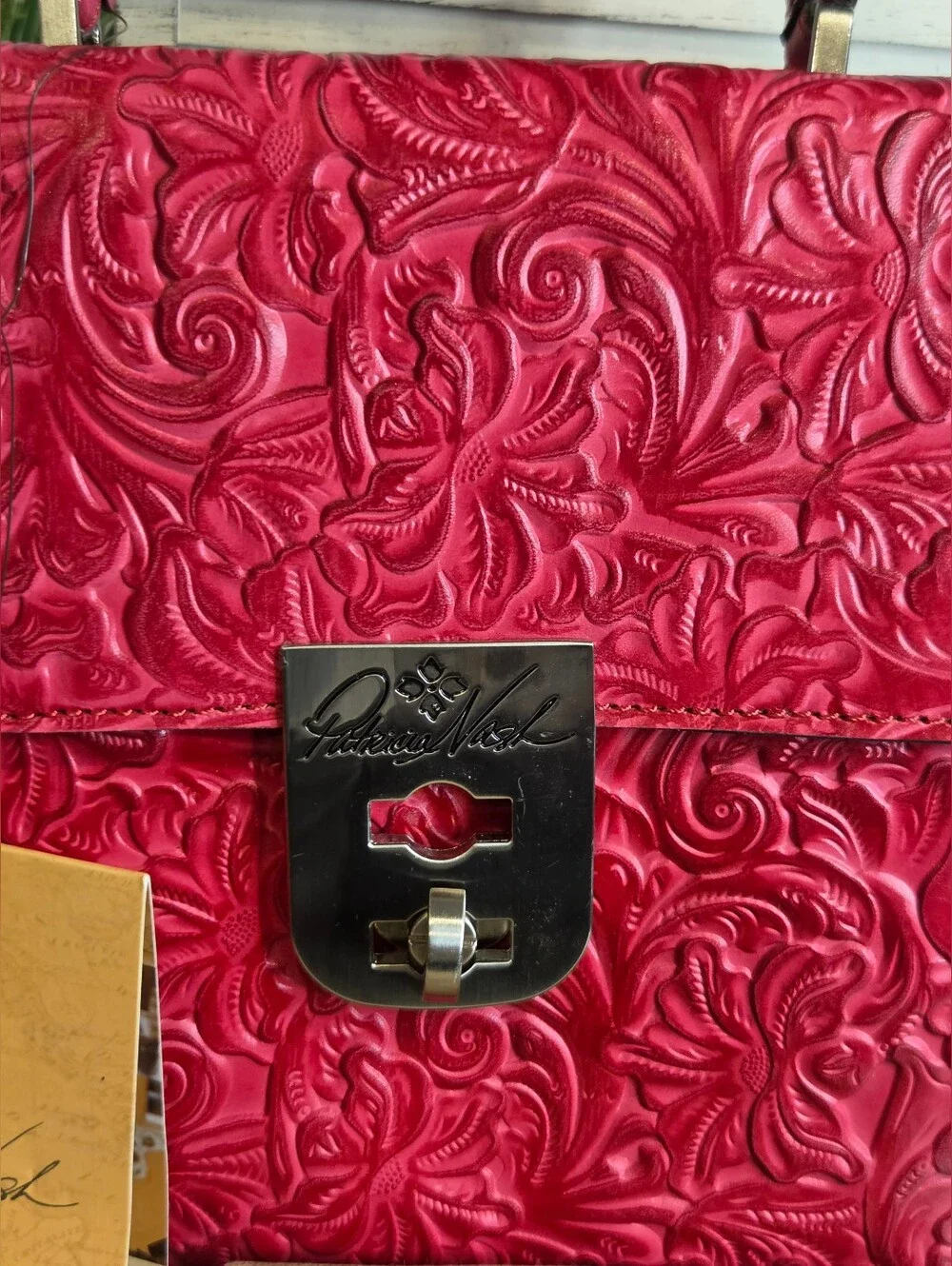 Patricia Nash Chauny Satchel in Magenta Tooled Leather