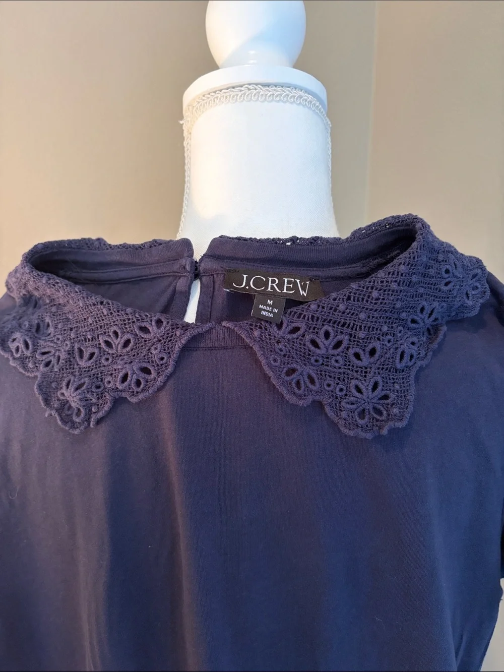 J. Crew Navy Short Sleeve Tee with Eyelet Peter Pan Collar