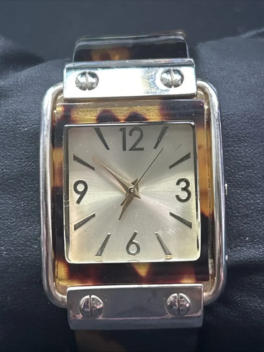 Silver Tone Faux Tortoise Shell And Band Women’s Cuff Watch