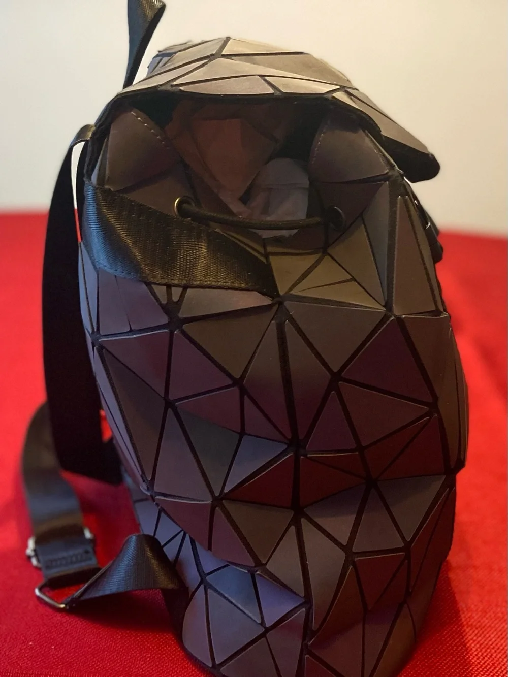 Iridescent Geometric Triangle Panel Backpack in Charcoal Gray